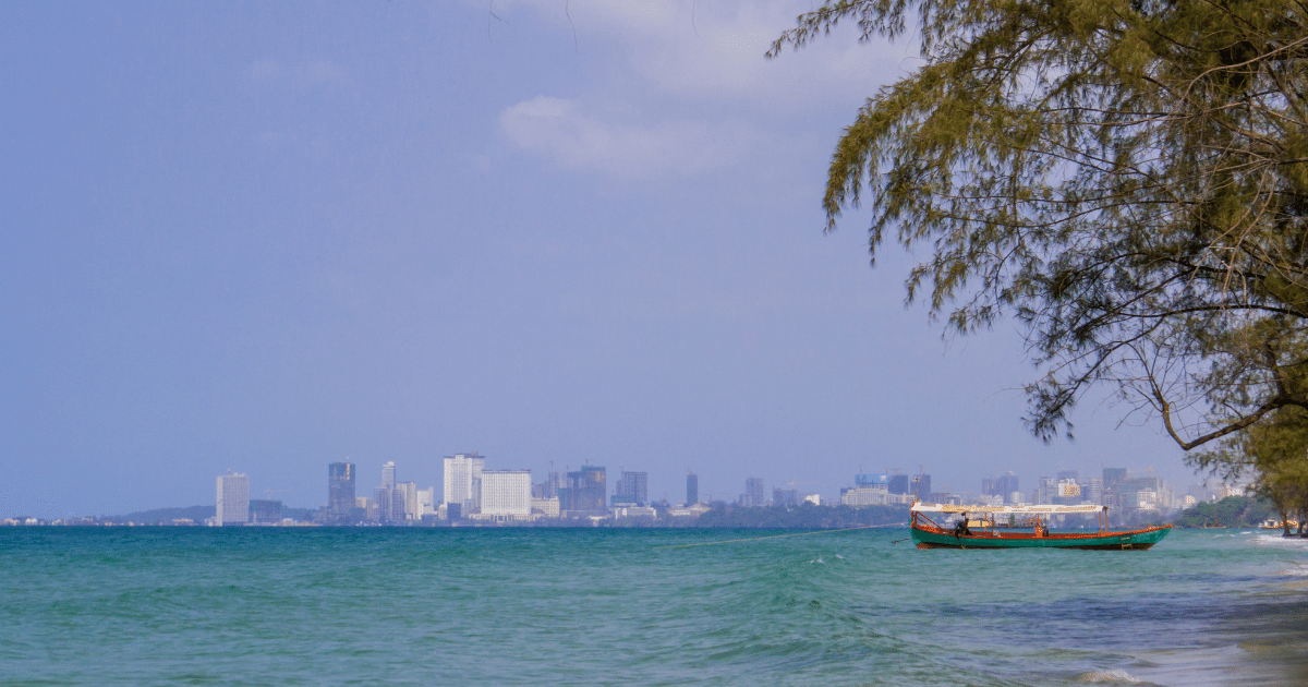 Sihanoukville beach and city skyline