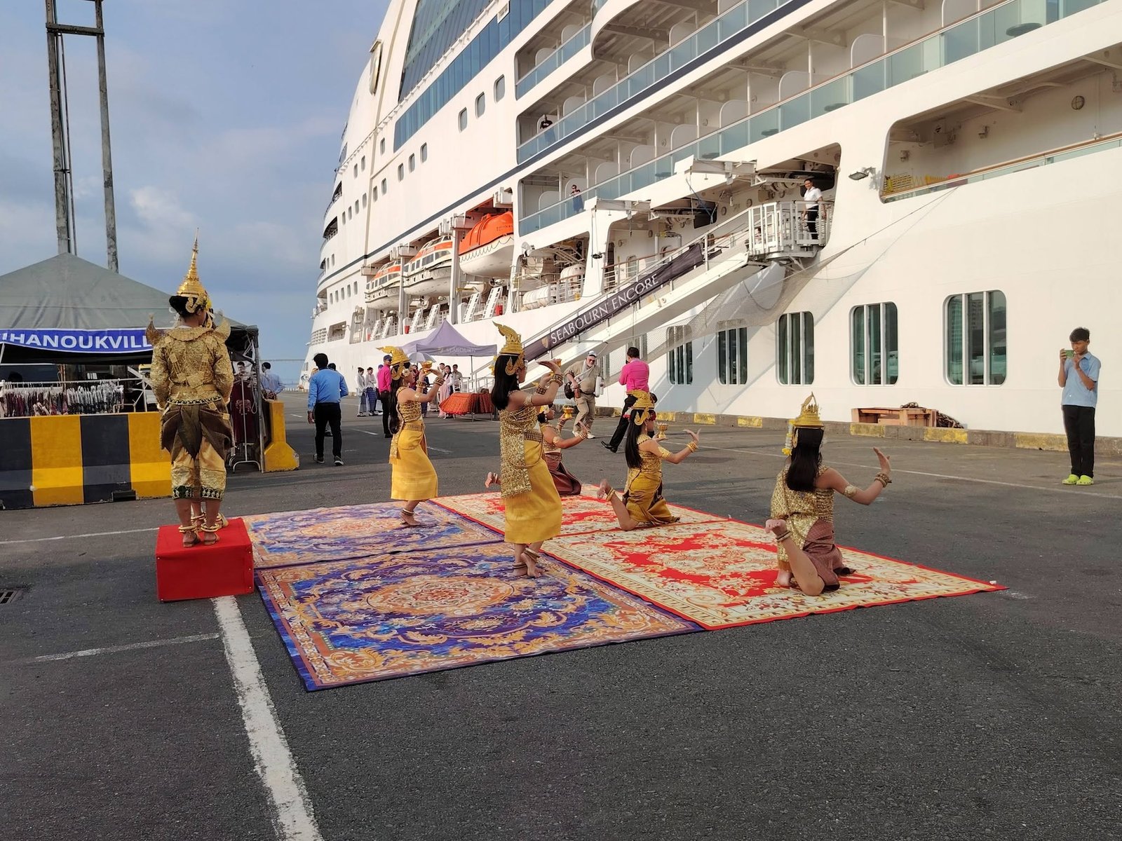 Traditional Khmer dance welcome for cruise ship passengers at Sihanoukville port